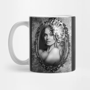 Gray shades digital art portrait artwork flower and girl Mug